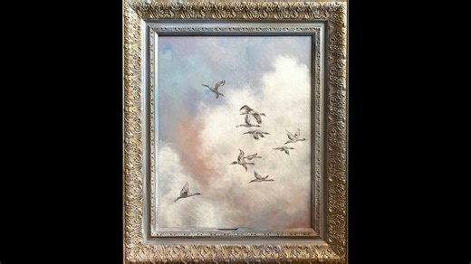A gentle process brought out the calming effect for my entryway. My first crane painting and I love it! I called it, "A Change in the Air." Check out the frame to go with it at the end 😍 ☁️ #learntopaintacrylics #paintandsip #acrylicpainting #stepbysteppainting Music "Gentle Breeze" by Brylie Christopher | Artist's Palette Durham Region