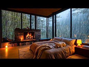 No Ads, Rain Sounds For Sleeping – Night Rain Sounds, Thunder & Fireplace in a Bedroom in the Forest