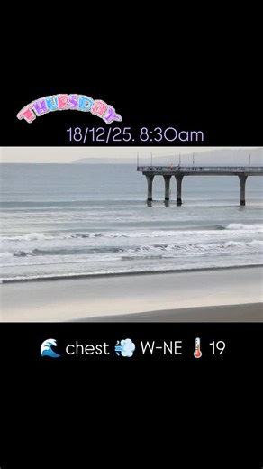 John Finlayson on Instagram: "Thursday 18th December. Up to chest high waves from SE, biggest on open beaches, westerly winds turning onshore from late morning, low tide around 10:20am #chchsurfreport #surfreport #nzsurf"