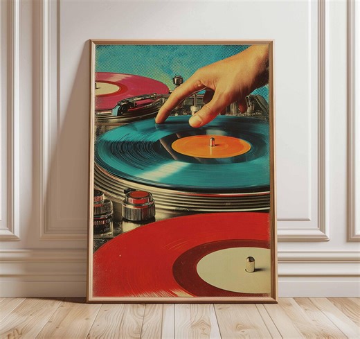 Vintage Turntable Vinyl Poster | Colorful Record Player Art | Retro Music Wall Decor - Etsy