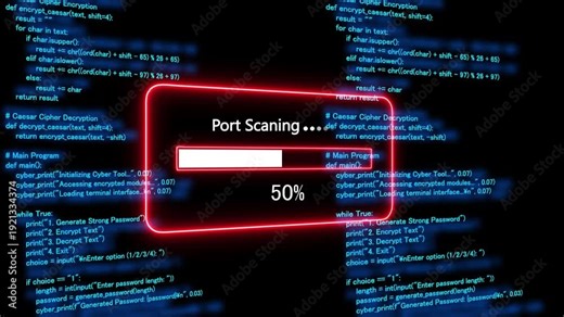 Teal port scanning Progress Bar on a Background of Computer Code loading programming. 4k animation