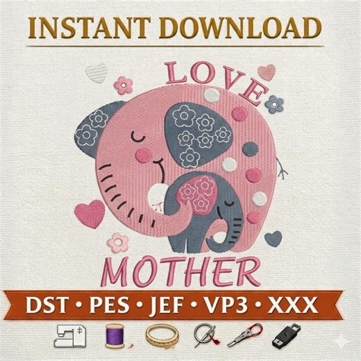 Mother Baby Elephant Embroidery Design, Love Mom Stitch File (digital Download) - Etsy