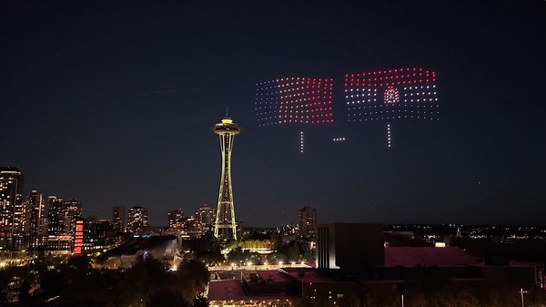 Drones create the first-ever FIFA scoreboard in Seattle sky