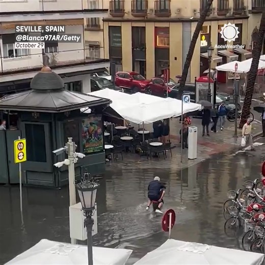 30K views · 524 reactions | A person trapped in floodwaters was rescued from their vehicle by a good Samaritan as torrential storms dumped a record 4.5 inches of rain across Andalusia, Spain. | AccuWeather | Facebook