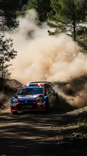 High-intensity 4K footage of a rally car drifting through dirt roads