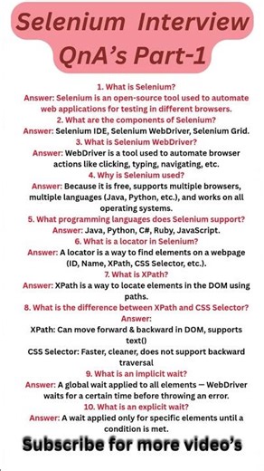 Most Asked Selenium Interview QnA's part 1 for freshers