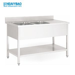 [Hot Item] Heavybao European Style Ss Working Table with Double Sink/Portable Deep Stainless Steel Sink for Restaurant Kitchen Wholesale