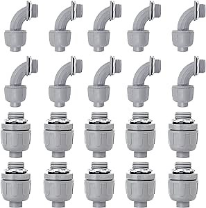 1/2 inch Liquid Tight Connector PVC Flexible Conduit Connector UL Listed Liquid Tight Conduit Fittings 20 Pack (10 pcs 180D/10 pcs 90D)