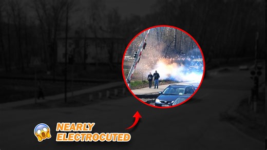 Falling power pole nearly hits passing pedestrian