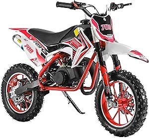 49cc 2-Stroke Kids Dirt Bike, Gas Power Motocross, Off Road Mini Motorcycle, Pocket Motorbike with Front Rear Disc Brakes, Racing Max Speed 30KM/H (Red)