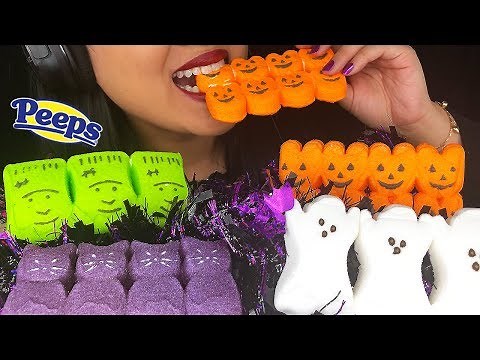 ASMR GIANT MARSHMALLOW PEEPS HALLOWEEN CANDY (STICKY EATING SOUNDS) | ASMR PHAN