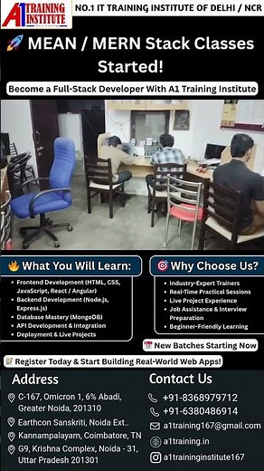 🚀 MEAN / MERN Stack Classes Started!Become a Full-Stack Developer With A1 Training Institute