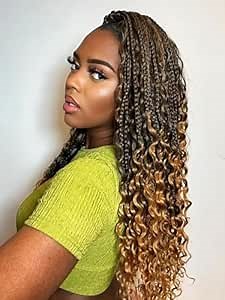 14 Inch Boho Crochet Braids 7Packs Goddess Box Braids Crochet Hair for Women Pre Looped Bohemian Hippie Braiding Hair Extensions, 1B/27