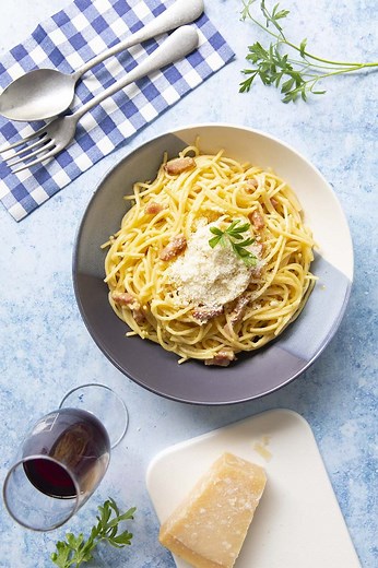 Spaghetti à la carbonara traditionnelle de Cyril Lignac - Tous en cuisine - Recettes de cuisine Ôdélices