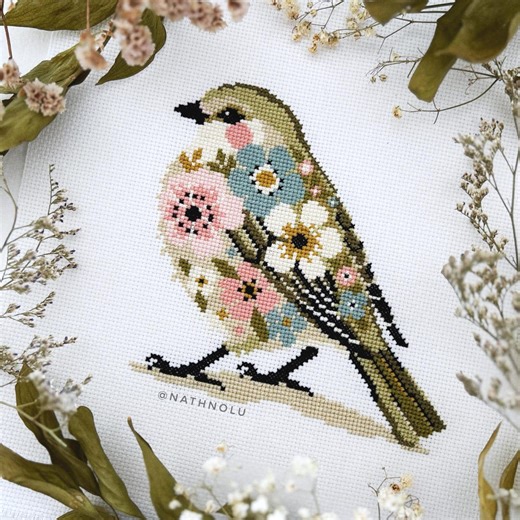 Spring Flower Bird Cross Stitch Pattern PDF - Instant Download, Floral Songbird Embroidery, Cozy Tiny Blooming Birdie, Cute Woodland Animals - Etsy Australia