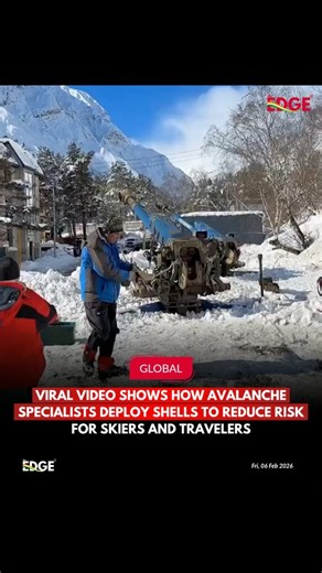 The Edge on Instagram: "In the widely shared February 2026 footage, specialists are seen aiming a howitzer at a heavily snow-loaded mountain slope, firing explosive shells to release unstable snow layers before they collapse naturally. Instead of waiting for unpredictable disasters, trained teams trigger avalanches under controlled conditions, reducing the risk of massive, uncontrolled slides that could bury roads, ski resorts, and people below. Experts explain that by breaking weak snow layers 
