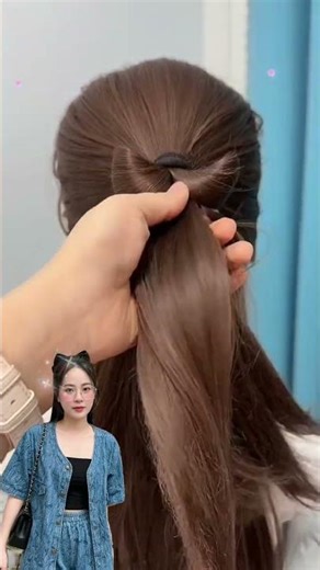Tie a bow with your own hair! A cute look without needing a real bow 🎀 A sweet, easy hairstyle th...