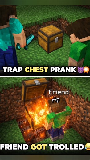 Minecraft Trap Chest 😈 (Friend Got Destroyed 💥😂) | Don’t Open This Chest..#minecraft