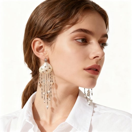 S925 Silver Post Natural Shell Slice Earrings, Handmade Mabe Pearl & Conch Tassel Dangle, Whimsical Mermaidcore Jewelry, Healing Nature Gift - Etsy