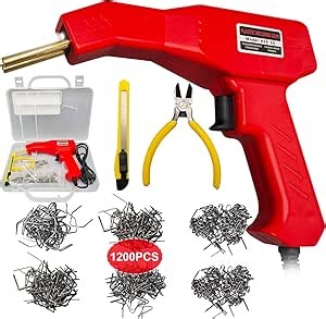 Plastic Welder, 1200 PCS Hot Stapler Plastic Welding Kit, Plastic Repair Kit with LED light, AC110v-130v, 6 Types Staples for Bumper, Kayak, Plastic Product Repairs (Red)