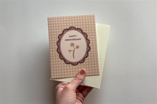 Neutral ‘Happy Anniversary | Vintage Handmade Greeting Card with Envelope