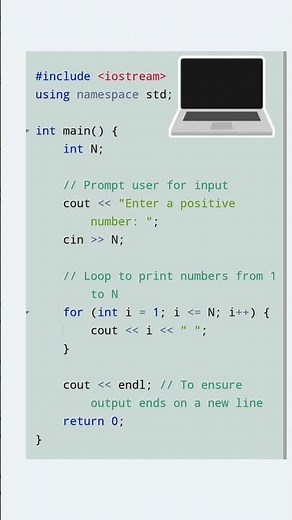 Write a C++ program to print numbers from 1 to N using both while and for loops. / Cpp program