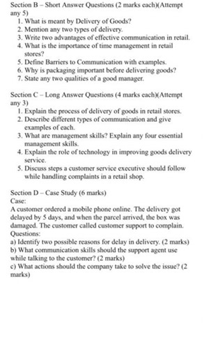REVISION WORKSHEET Grade 10 CBSE RETAIL