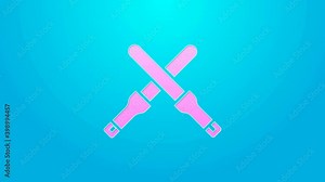 Pink line Marshalling wands for the aircraft icon isolated on blue background. Marshaller communicated with pilot before and after flight. 4K Video motion graphic animation