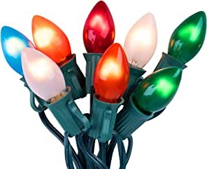 Ceramic Multicolor C7 Christmas Lights - C7 25 Ft. Vintage Incandescent Lights with Opaque Bulbs for Xmas Patio Fence Roofline Outdoor Indoor Holiday Decorations, 25 Bulbs + 2