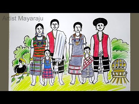 naga art and culture drawing / nagaland culture poster / adivasi drawing / tribal women / tribal man