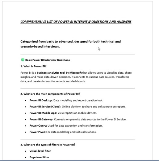 TOP COMPANY ASKED COMPREHENSIVE LIST OF POWER BI INTERVIEW QUESTIONS AND ANSWERS