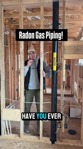 Kallum Dueck - Dueck Built Contracting on Instagram: "Radon gas piping is definitely a bit of a controversial subject. It is a radioactive gas that is invisible and odor-less, caused by the breakdown of uranium in soil and rock! Some people think it doesn’t really exist, others think it could be the end of civilization (not actually). An inline fan can also be installed in the attic to pull high levels of radon through the pipe as radon gas is heavier than air! Either way, code calls for radon p