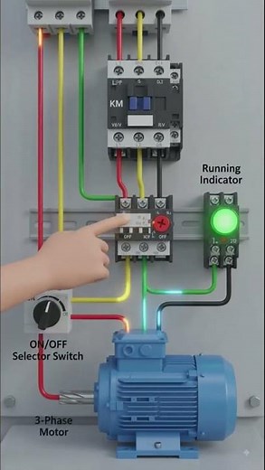 3 Phase Motor Starter Wiring Diagram | Contactor + Overload Relay + Indicator Light Connection