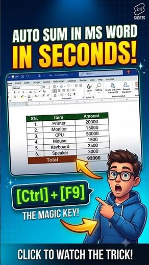 How to Auto Calculate in MS Word with 1 Shortcut Key! ⌨️ #shorts #wordtips #msword