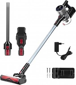 Genius Invictus X9 Facelift Staubsauger Kabellos 12-TLG., Akku Staubsauger bis zu 55 Min Laufzeit Teppich Tierharre Auto Hartböden, HEPA Filter, LED, Wandhalterung,180° Gelenkkopf, Display Touchpad