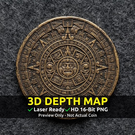 Coin Depth Map, Fiber Laser Engraving File, Lightburn, Grayscale Height Map, Embossing, CNC, PNG, Mayan Calendar Glyphs Mayan Astronomy - Etsy