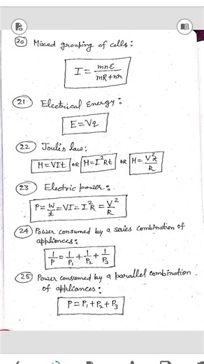 Chapter -3 Current electricity class -12 Physics Formulas