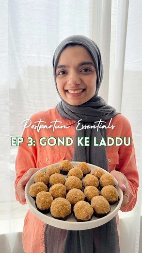 Gond ke Laddu Recipe ⤵️ Postpartum Essentials Episode 3: Gondh ke Laddoo 🌰 Ingredients 150 g desi ghee 100 g gond 1 cup makhana 50 g cashew nuts 50 g almonds 50 g raisins 50 g dessicated coconut 2 tbsp melon seeds 2.5 tbsp besan 250 g wholewheat flour 200 g jaggery 1/4 cup water 1 tsp cardamom powder 1 tsp ginger pwd 1 tsp Ajwain - In a pan add some ghee and fry the gond in batches till doubled in volume & crisp. Set aside - In the same pan fry the makhana in ghee till crispy - Crush the gond a