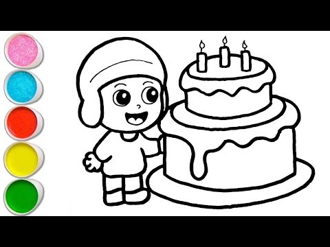 Cute Pocoyo with Cake Drawing, Painting and Coloring For Kids and Toddlers_How to Draw Pocoyo & Cake