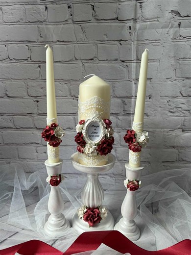 Personalized Wedding Unity Candle Set: Lace, Flowers & Custom Frame - Etsy UK