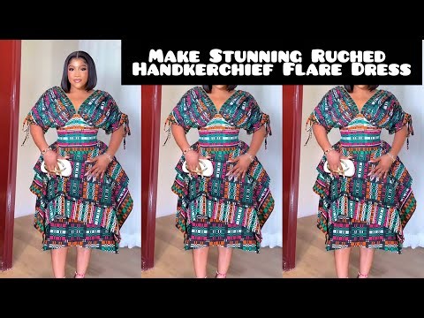 How To Make Stunning Drawstring Ruched 3 Step Trendy Handkerchief Flare Ankara Dress[ Sew And Slay]