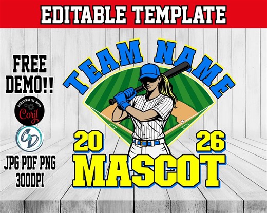 Softball Logo Shirt Template Editable CORJL | Team Apparel Design for T-shirts, Hats & Merchandise | State National Championship Playoffs - Etsy