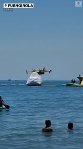 566K views · 10K reactions | Beachgoers in Spain were joined by an airplane that swooped down to collect water amid firefighting efforts to contain wildfires in France and Spain. https://abcn.ws/3OhTeSi | ABC News | Facebook