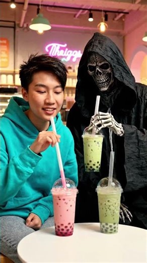 Me Trying to Be Best Friends With the Grim Reaper 🧋💀 #ai #horror
