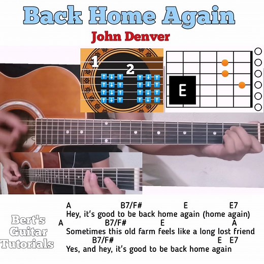 122K views · 4.2K reactions | Back Home Again - John Denver guitar chords w/ lyrics & bass strumming tutorial FULL | Bert's Guitar Tutorials | Facebook