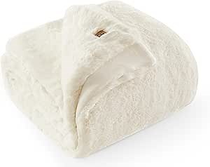 UGG Euphoria Plush Faux Fur Throw Blanket, Warm Fluffy Throw for Couch or Bed, Luxury Bedroom Decor, Christmas Fluffy Blankets, Machine Washable, 50-inch x 70-inch, White Snow