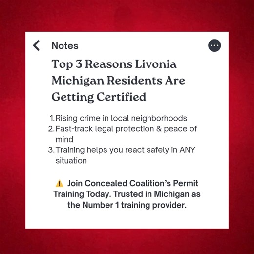  Calling all Ladies of Livonia ! Get certified to legally carry in Michigan and 38 other states. Join our expert-led training today. Get certified! Reserve your seat now!  | Concealed Coalition | Facebook