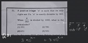 A positive integer ' n ' is such that its only digits are 3's. ... | Filo