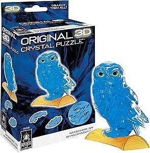 BePuzzled, Owl (Blue) Original 3D Crystal Puzzle, 42 Piece Brain Teaser, Collectible Display Puzzle for Kids & Adults Ages 12+