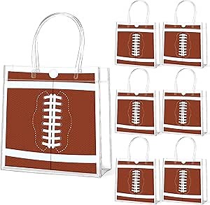 Lonfliness 24Pcs Football Clear PVC Gift Bags With Handles Football Party Favors Goodie Treat Bags Sport Theme Candy Bags Present Wrap Tote Bags for Boys Birthday Baby Shower Decorations 8 x 8 x 3in